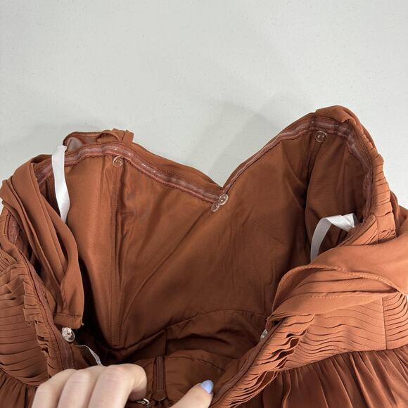 Revelry Kennedy Chiffon Convertible Dress Womens 14 Rust Off Shoulder Bridesmaid - Picture 8 of 14